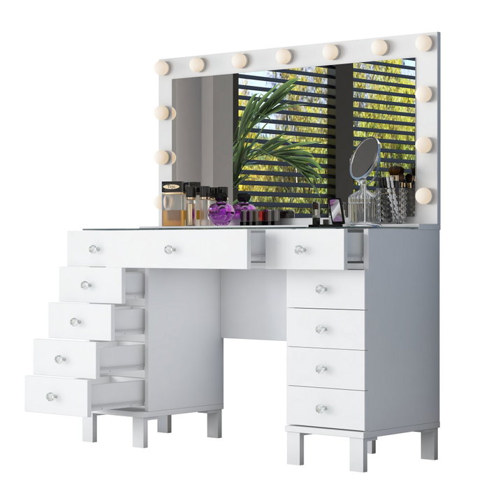 Hanah Home Mesa de Maquillaje Blanca con Espejo e Iluminación